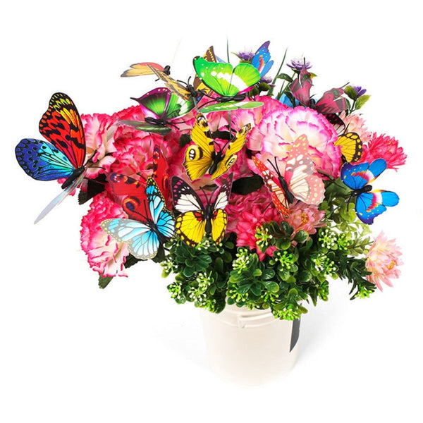 10/20/50Pcs Artificial Butterfly Insert Rod Garden Decor Diy Flower Arrangement Ornaments & Statues