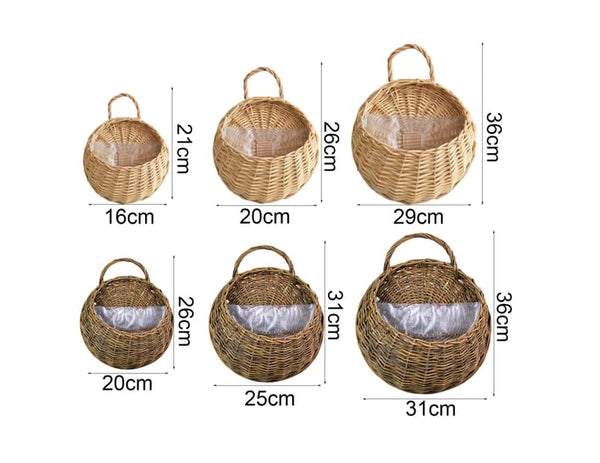 1 Set Flower Basket Handmade Weaving Multi Function Rattan Wall Fence Hanging Pot Plants Holder For Garden Beige L Planters & Vases