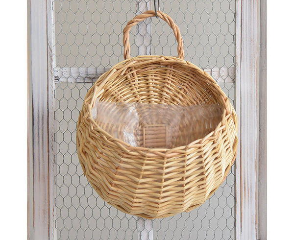 1 Set Flower Basket Handmade Weaving Multi Function Rattan Wall Fence Hanging Pot Plants Holder For Garden Beige L Planters & Vases