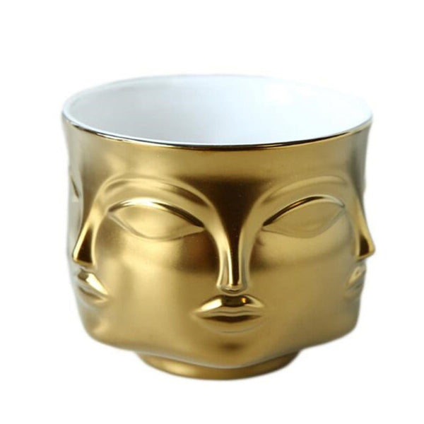 Artistic Human Face Pattern Home Decoration Plants Flower Pot Container Planter Golden Baskets Pots Window Boxes