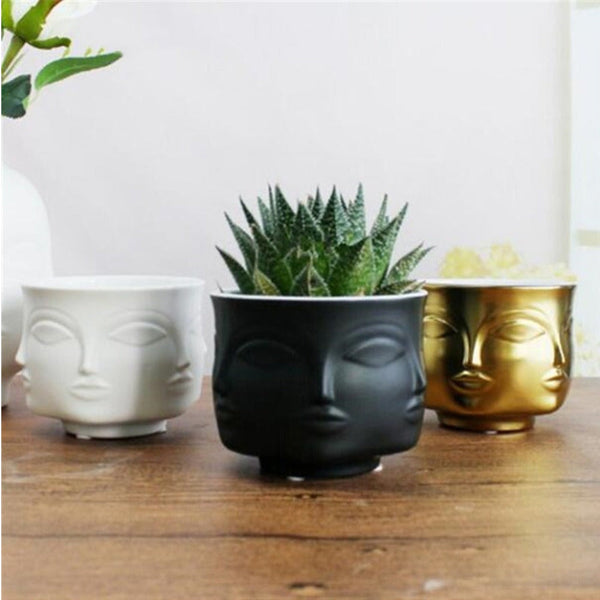 Artistic Human Face Pattern Home Decoration Plants Flower Pot Container Planter Golden Baskets Pots Window Boxes
