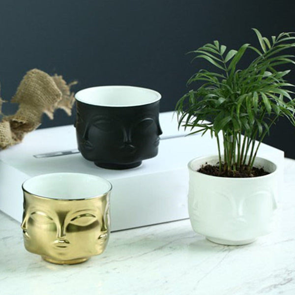 Artistic Human Face Pattern Home Decoration Plants Flower Pot Container Planter Golden Baskets Pots Window Boxes