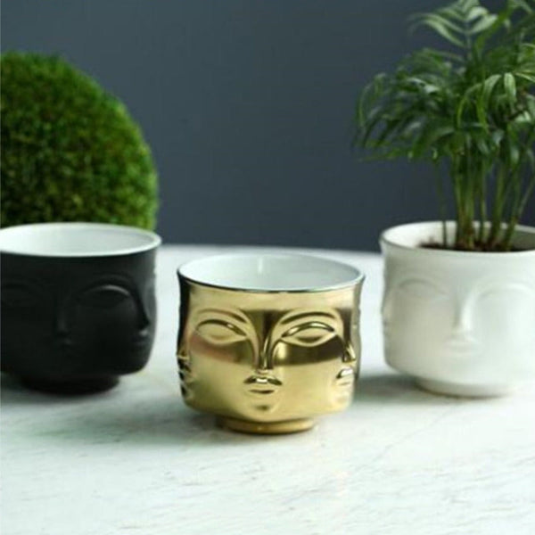Artistic Human Face Pattern Home Decoration Plants Flower Pot Container Planter Golden Baskets Pots Window Boxes