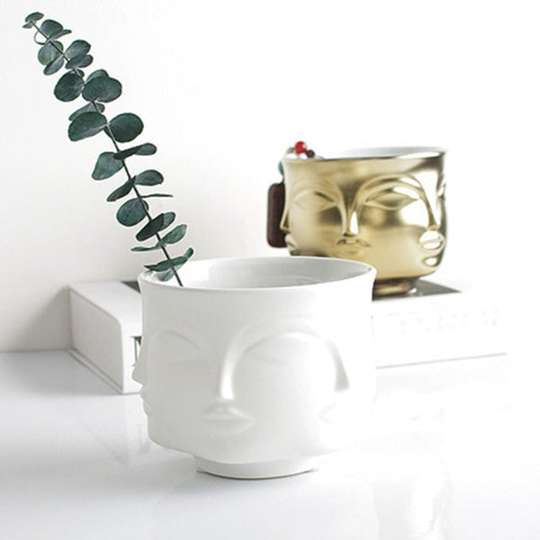 Artistic Human Face Pattern Home Decoration Plants Flower Pot Container Planter Golden Baskets Pots Window Boxes