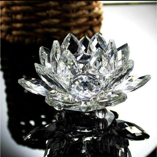 Artificial Crystal Lotus Buddhism Ornament Feng Shui Decor Collection Gift Crystal Glass