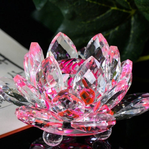Artificial Crystal Lotus Buddhism Ornament Feng Shui Decor Collection Gift Crystal Glass