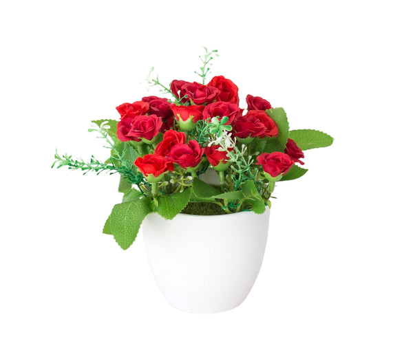 Artificial Rose Fake Flower Bonsai Potted Ornament Home Cafe Gift Shop Decor Red Artificial Plants