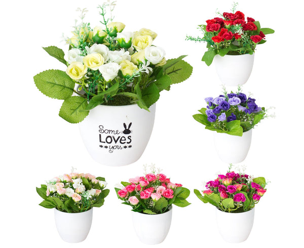 Artificial Rose Fake Flower Bonsai Potted Ornament Home Cafe Gift Shop Decor Red Artificial Plants