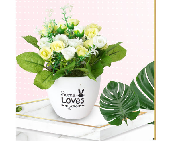 Artificial Rose Fake Flower Bonsai Potted Ornament Home Cafe Gift Shop Decor Red Artificial Plants