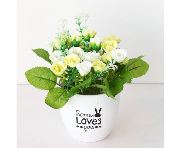 Artificial Rose Fake Flower Bonsai Potted Ornament Home Cafe Gift Shop Decor Red Artificial Plants