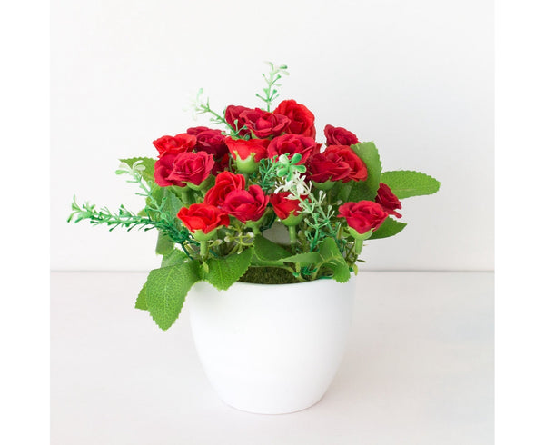 Artificial Rose Fake Flower Bonsai Potted Ornament Home Cafe Gift Shop Decor Red Artificial Plants