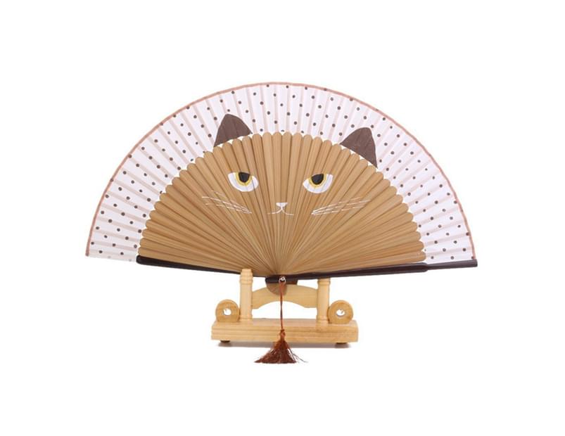 Cat Pattern Tassel Dancing Folding Hand Fan Craft Gift Decoration Apricot Hand Fans