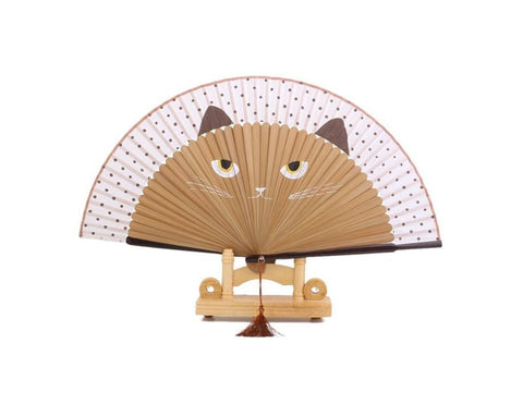 Cat Pattern Tassel Dancing Folding Hand Fan Craft Gift Decoration Apricot Hand Fans