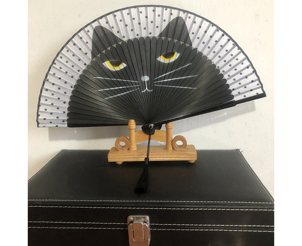 Cat Pattern Tassel Dancing Folding Hand Fan Craft Gift Decoration Apricot Hand Fans