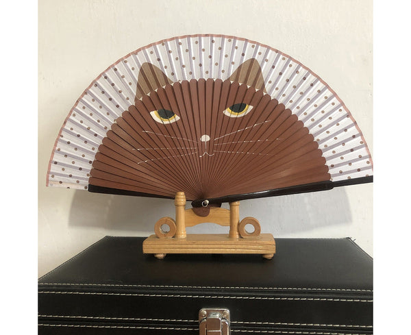 Cat Pattern Tassel Dancing Folding Hand Fan Craft Gift Decoration Apricot Hand Fans