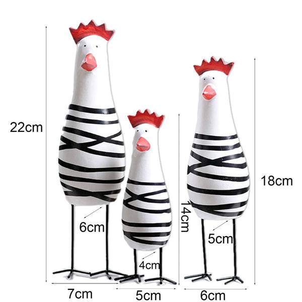 3Pcs/Set Painted Chicken Ornament Handmade Collectable Wood Carved Figurines Sculptures & Figurines