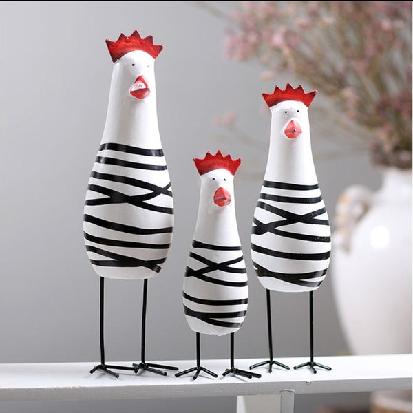 3Pcs/Set Painted Chicken Ornament Handmade Collectable Wood Carved Figurines Sculptures & Figurines