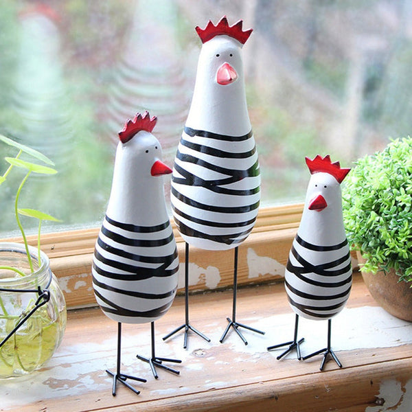 3Pcs/Set Painted Chicken Ornament Handmade Collectable Wood Carved Figurines Sculptures & Figurines