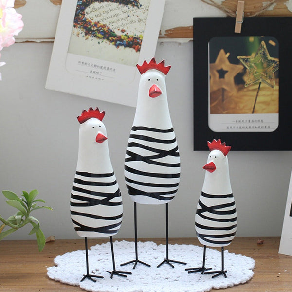 3Pcs/Set Painted Chicken Ornament Handmade Collectable Wood Carved Figurines Sculptures & Figurines