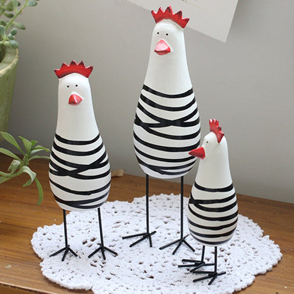 3Pcs/Set Painted Chicken Ornament Handmade Collectable Wood Carved Figurines Sculptures & Figurines