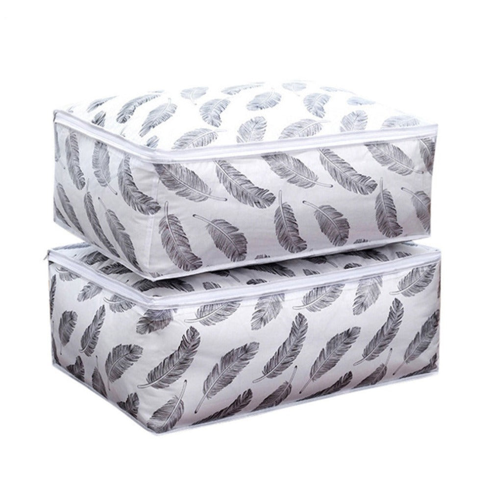 2Pcs Foldable Feather Design Storage Bag Organizer Clothes Blanket Quilt Pouch Closet Organisers