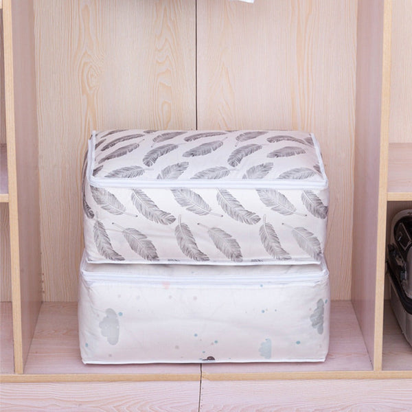 2Pcs Foldable Feather Design Storage Bag Organizer Clothes Blanket Quilt Pouch Closet Organisers