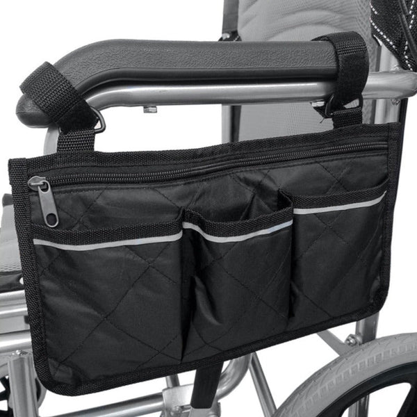 Wheelchair Multi Pocket Side Hanging Bag Storage Pouch With Reflective Strip Wine Red Storage Bags