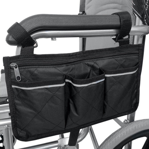 Wheelchair Multi Pocket Side Hanging Bag Storage Pouch With Reflective Strip Wine Red Storage Bags