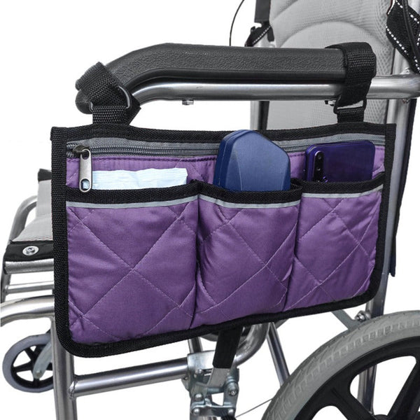 Wheelchair Multi Pocket Side Hanging Bag Storage Pouch With Reflective Strip Wine Red Storage Bags