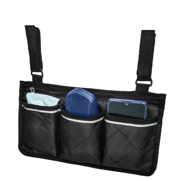 Wheelchair Multi Pocket Side Hanging Bag Storage Pouch With Reflective Strip Wine Red Storage Bags