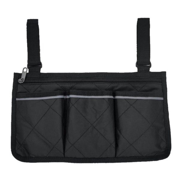 Wheelchair Multi Pocket Side Hanging Bag Storage Pouch With Reflective Strip Wine Red Storage Bags