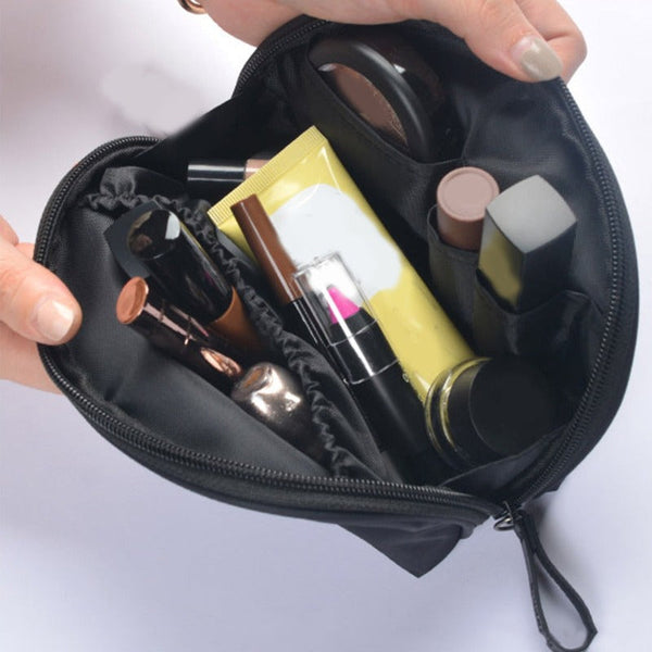 Sea Shell Shape Makeup Bag With Zipper Nylon Women Girls Organizer - Black