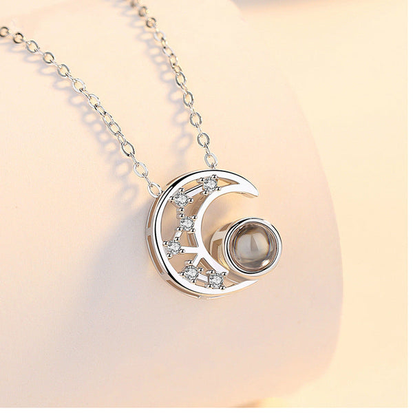 Star Moon Projection Necklace Actress Moon Projection Clavicle Chain 100 Languages I Love You Internet Celebrity Pendant Necklaces & Pendants