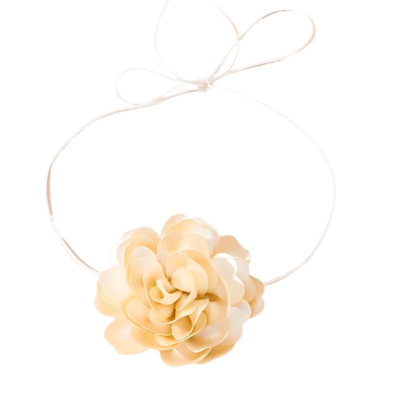 Veile Studios Retro Black Satin Peony Flower Neck Strap Necklace For Evening Fashion Wear Necklaces & Pendants