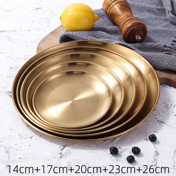 Retro Metal Round Tray Stainless Steel Snack Fruit Jewelry Storage European Style Trays