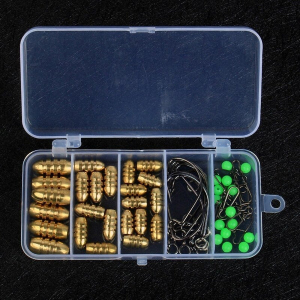 64Pcs Fishing Accessories Set Bullet Weights Sinkers Hooks Split Rings Connector With Tackle Box