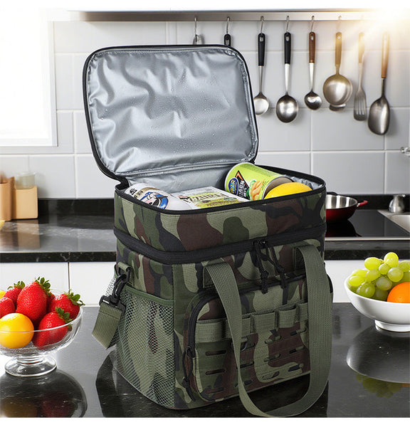Outdoor Double Layer Cooler Bag With Camouflage Design Large Capacity Shoulder Tote For Picnics And Food Delivery Ice Chests & Coolers