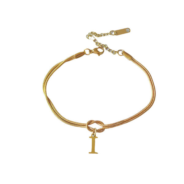 Veile Studios Letter A Z Love Knot For Women Couple Gold Colour Dainty Snake Chain Bracelets