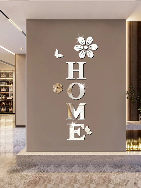 Acrylic Mirror Flowers Home Decoration Letters Soft Self Adhesive Wall Stickers