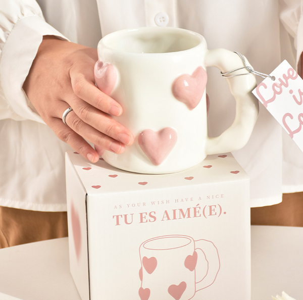 Peach Heart Ceramic Cup High Beauty Pink Girl Mug Couple Water Home Coffee Mugs