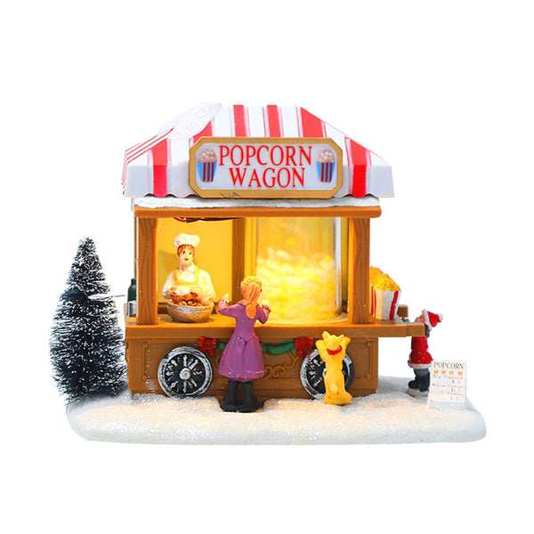 Cross Border New Christmas Light Up Musical House Food Cart Snow Hut Creative Decoration Ornament Gift Seasonal Decorations