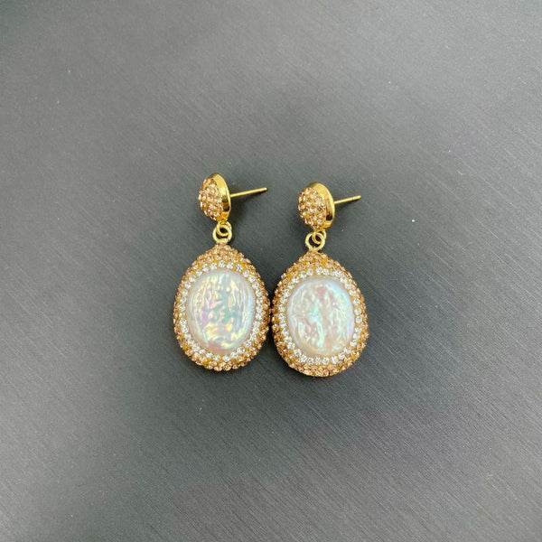 Baroque Shaped Pearl High End Personalized Retro Point Diamond Evening Wear Light Luxury Banquet Jewelry Earrings