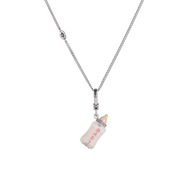 Enamel Glazed Diamond Inlaid Acrylic Letter Printing Power Bottle Pendant Necklace Exquisite Necklaces & Pendants