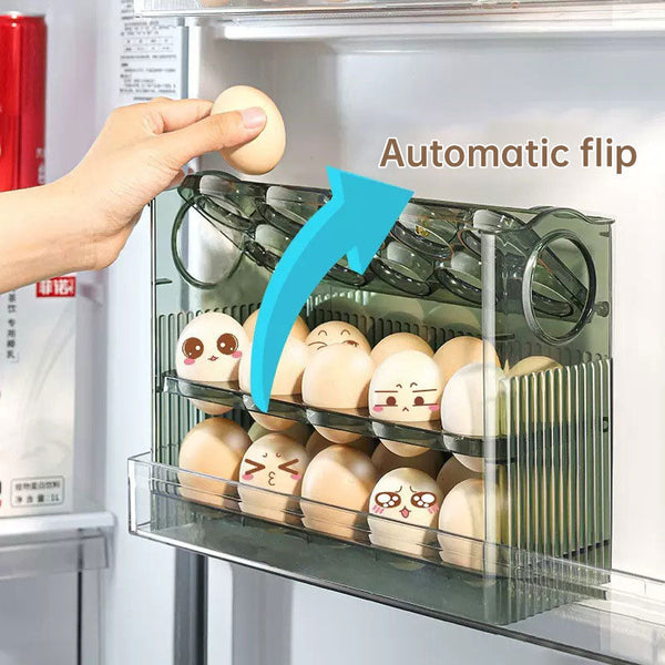 Large Capacity Fridge Egg Storage Portable Multi Layer Tray Auto Open/Close Holder Other Kitchen Storage
