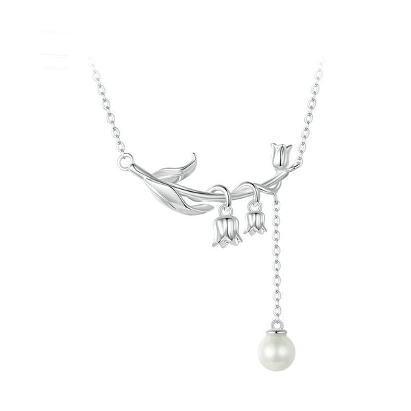S925 Sterling Silver Simple Campanula Necklace Set For Women Earrings