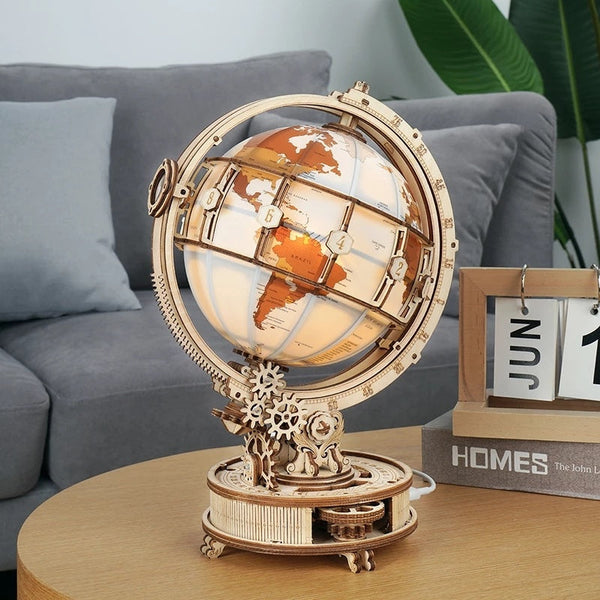 Okr Luminous Globe 3D Wooden Puzzle Model Building Kit For Children Puzzles