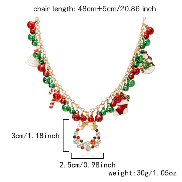 Christmas Themed Necklace For Women Santa Claus Wreath Rhinestone Pendant Bell And Tree Sweater Chain Necklaces & Pendants