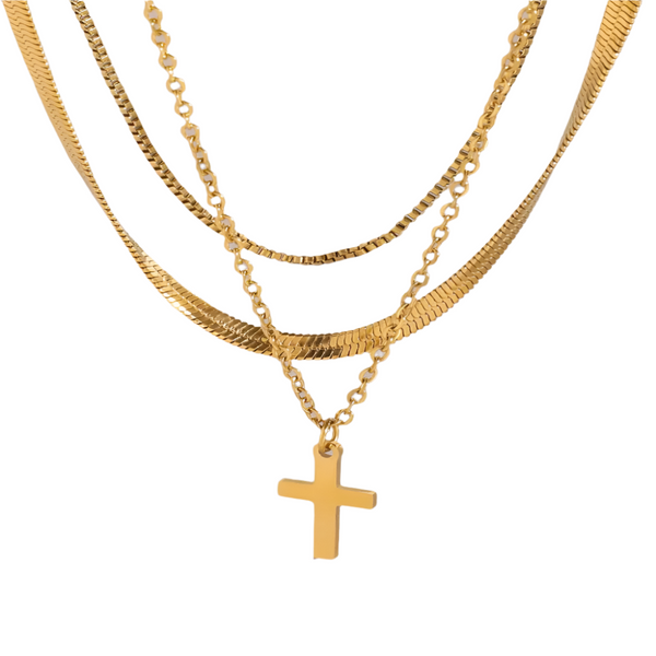 18K Gold Plated Three Layered Cross Necklace Necklaces & Pendants
