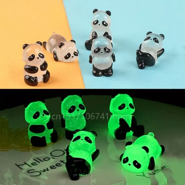 Glowing Panda Mini Figurines Miniature Micro Landscape Ornament In Dark Flower Potted Decor Sculptures & Figurines