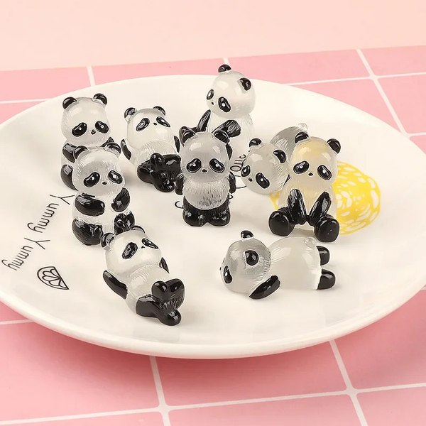 Glowing Panda Mini Figurines Miniature Micro Landscape Ornament In Dark Flower Potted Decor Sculptures & Figurines